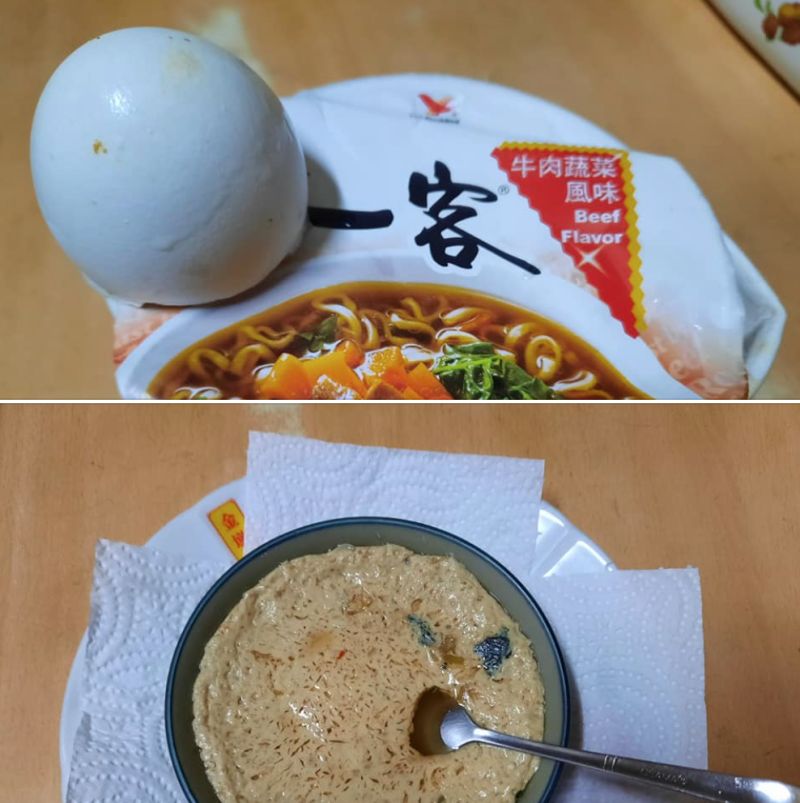 ▲原PO將沒喝完的泡麵湯加一顆蛋花,接著拿去微波爐加熱,就變成了「蒸蛋」。(圖/翻攝自《廚藝公社》)
