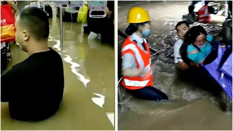 ▲鄭州地鐵內部淹水畫面。(圖/翻攝自微博)