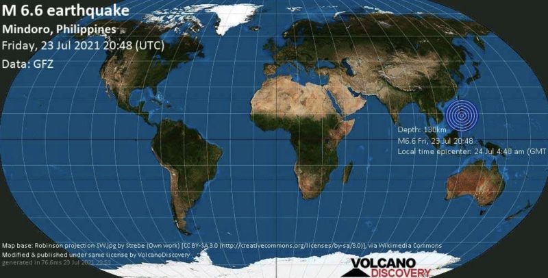 ▲菲律賓火山暨地震研究所指出，規模6.7強震24日清晨襲擊菲律賓首都馬尼拉南部。（圖／Volcano Discovery_