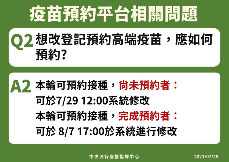 ▲指揮中心針對疫苗預約平台釋疑。(圖/指揮中心提供)