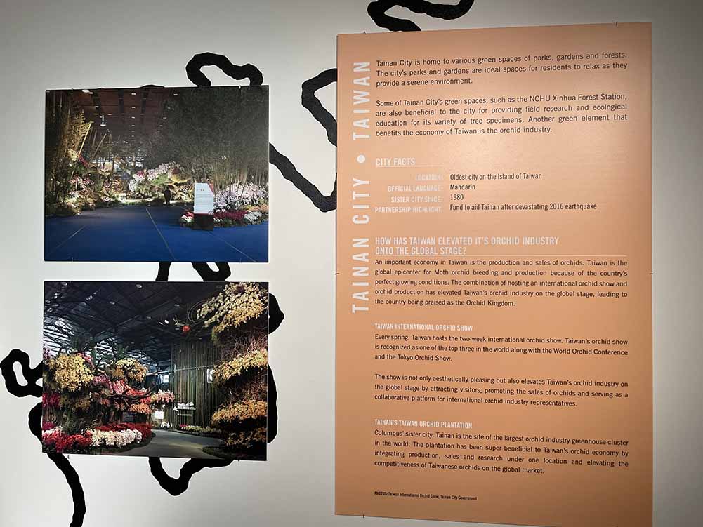 ▲哥倫布市的園藝特展以大幅篇幅介紹姊妹市台南的國際蘭展 （圖／台南市政府提供）