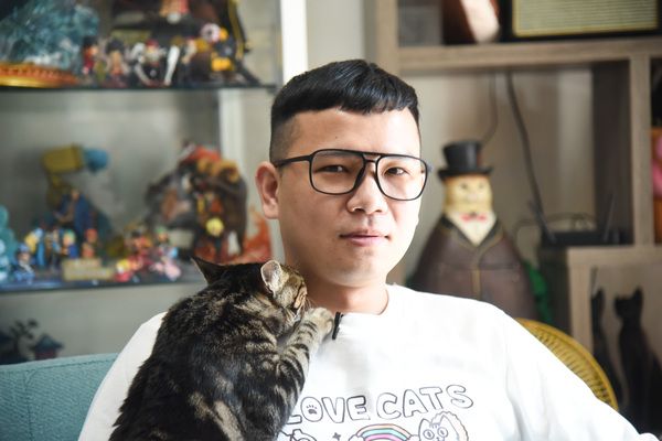 ▲採訪到一半,麥麥陶醉地吸起貓奴的脖子,融化所有人的心!(圖/寵毛網,記者陳明安攝)