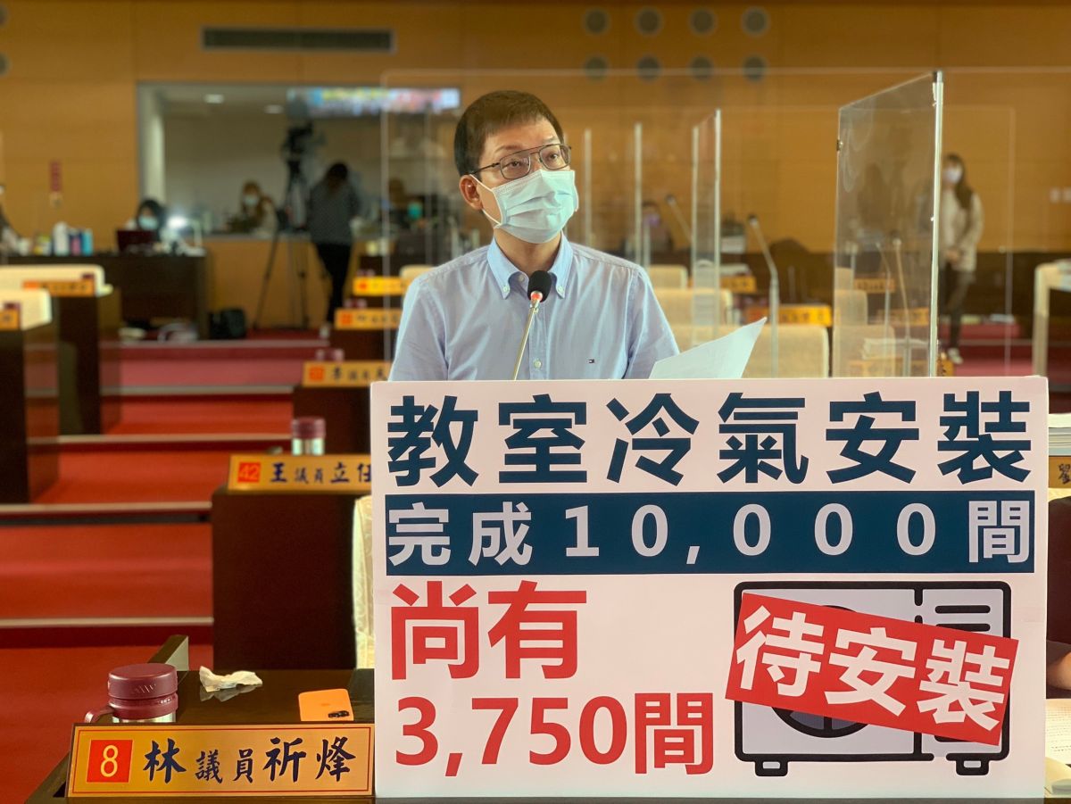 ▲議員林祈烽表示，學校教室安裝冷氣，3750間教室待安裝，請教育局務必要求廠商加緊趕工(圖／柳榮俊攝2021.8.5)
