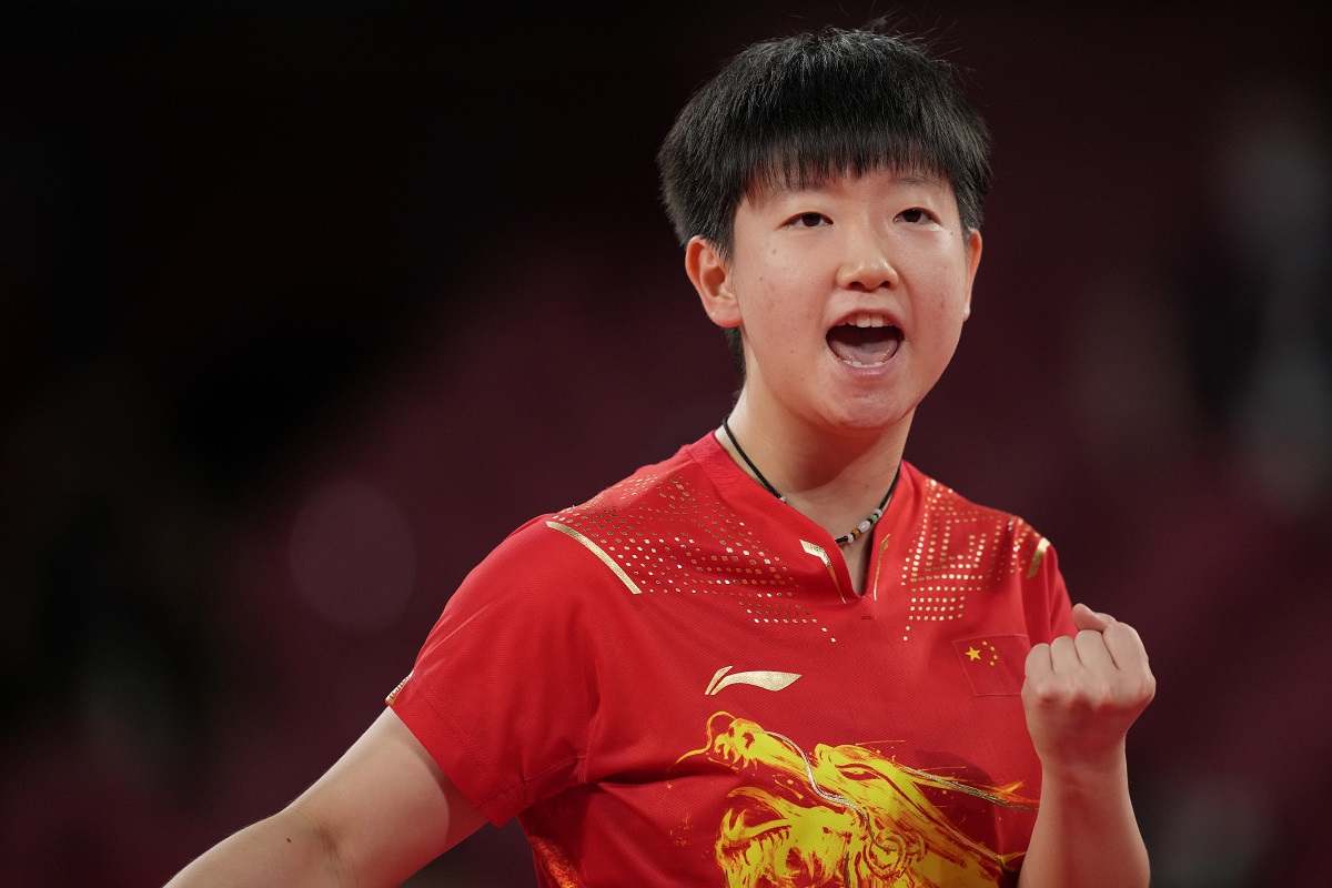 ▲中國大陸桌球女將孫穎莎，在女子團體戰金牌擔任第二點單打選手。（圖／美聯社／達志影像）