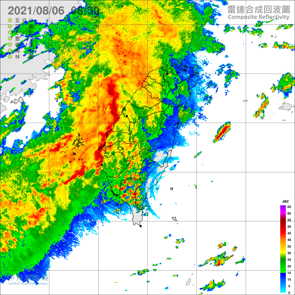 ▲第9號颱風外圍環流影響，易有短延時強降雨，今(6)日雲林縣、嘉義縣、臺南市、高雄市及屏東縣有局部大雨或豪雨，臺中以南、臺東及澎湖地區有局部大雨發生的機率。（圖／氣象局）
