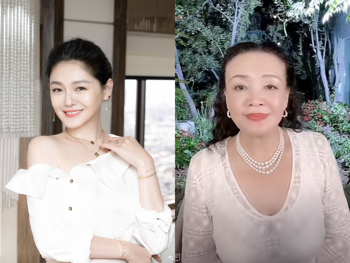 ▲張蘭（右）直播中喊話大S「媽媽想妳囉」。（圖／翻攝大S微博、張蘭抖音）