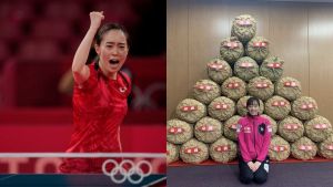 ▲日本桌球好手石川佳純，於本屆奧運拿下桌球女子團體銀牌，然而她拿到的卻不是獎金，而是重達6公噸的白米。（圖／美聯社／達志穎像）