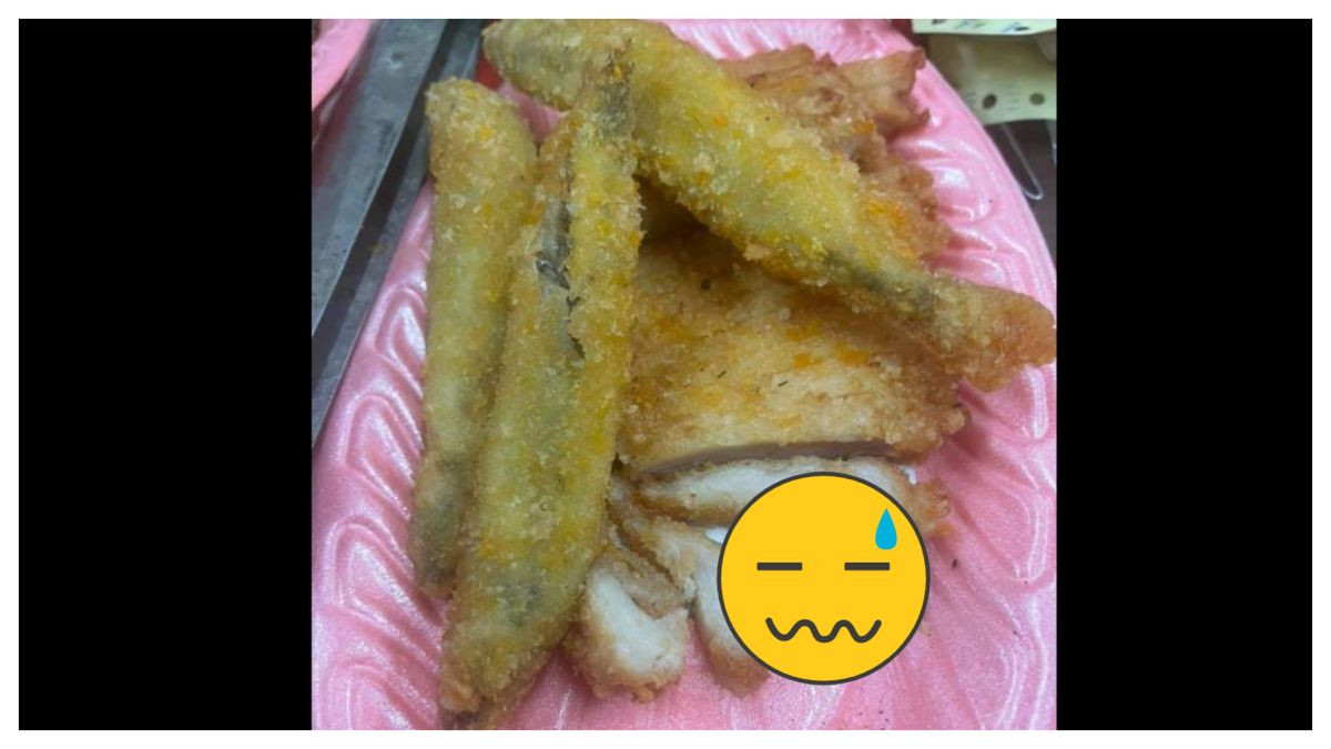 ▲有網友購買炸物，吃到一半才發現盤底有著「藍色異物」。（圖／翻攝《爆廢公社公開版》）