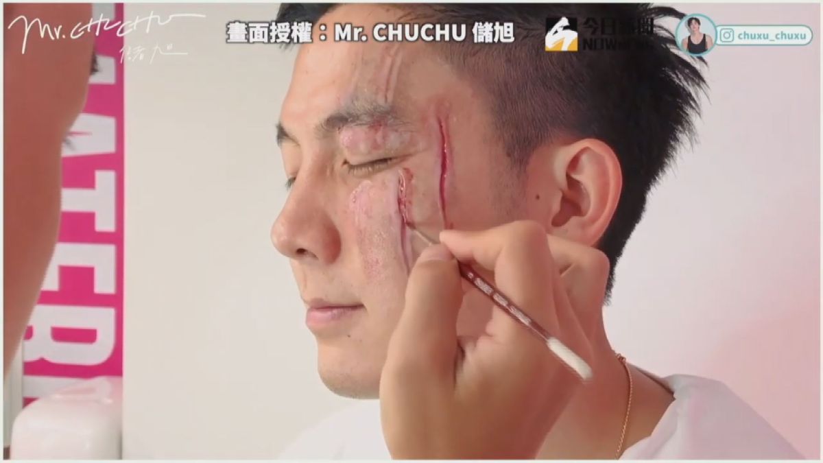 ▲YouTube頻道「Mr. CHUCHU 儲旭」，幫日本知名攝影作家「小林賢伍」畫特效妝。(圖／Mr. CHUCHU 儲旭授權)