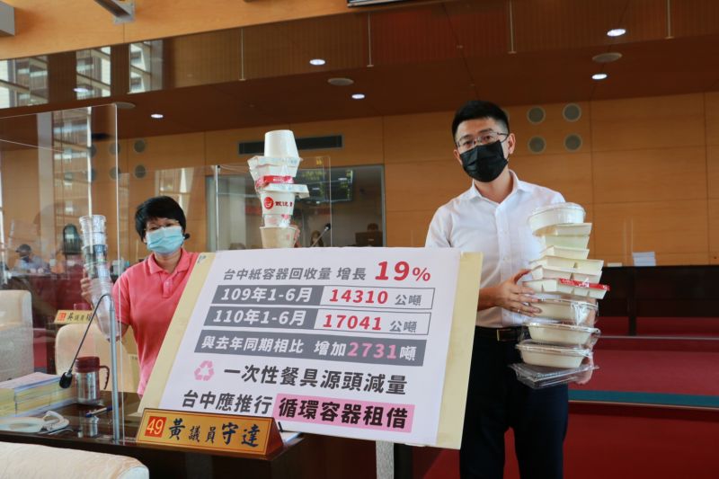 ▲議員黃守達、張玉嬿指出，疫情與限水影響，造成全台灣一次性餐盒使用量暴增。環保局要有更積極的作為(圖／柳榮俊攝2021.8.17)