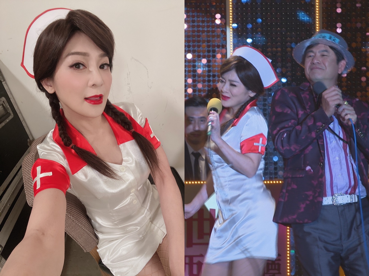 ▲王彩樺（左、右圖左）為戲扮演俏護士。（圖／民視）