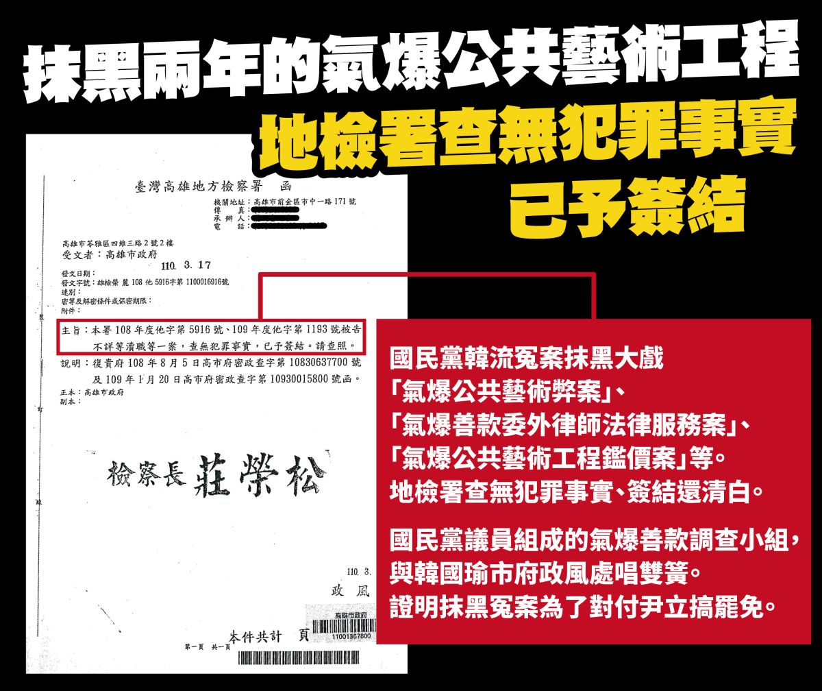 ▲前高雄市文化局長尹立今天臉書發文表示，氣爆裝置藝術案「查無犯罪事實，已予簽結」但所謂專案調查小組依然在高雄市議會裡陰魂不散，中元節剛過，因果循環、善惡各有應！(圖／截自尹立臉書)

