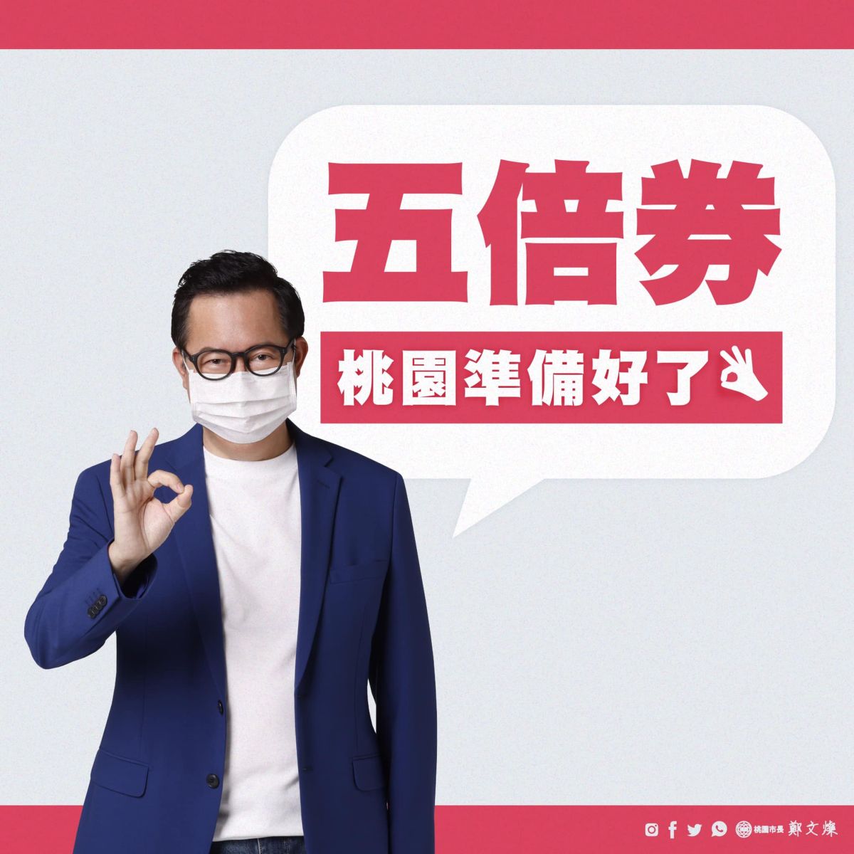 ▲桃園市長鄭文燦一張宣傳中央振興券的照片，竟讓網友歪樓到不行，連台南市長黃偉哲也想打聽，「是哪個攝影師拍的？」（圖／翻攝鄭文燦臉書）