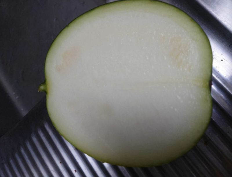 ▲日本網友分享自己切開的西瓜為白色果肉，讓他非常傻眼。（圖/翻攝推特＠Alien_Yaga）