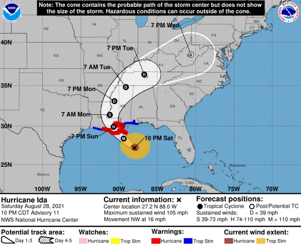 ▲毀滅性颶風卡崔娜16年前席捲美國紐奧良，如今威力增強中的颶風艾達預料將再度侵襲這座城市。（圖／翻攝自美國國家海洋暨大氣總署）