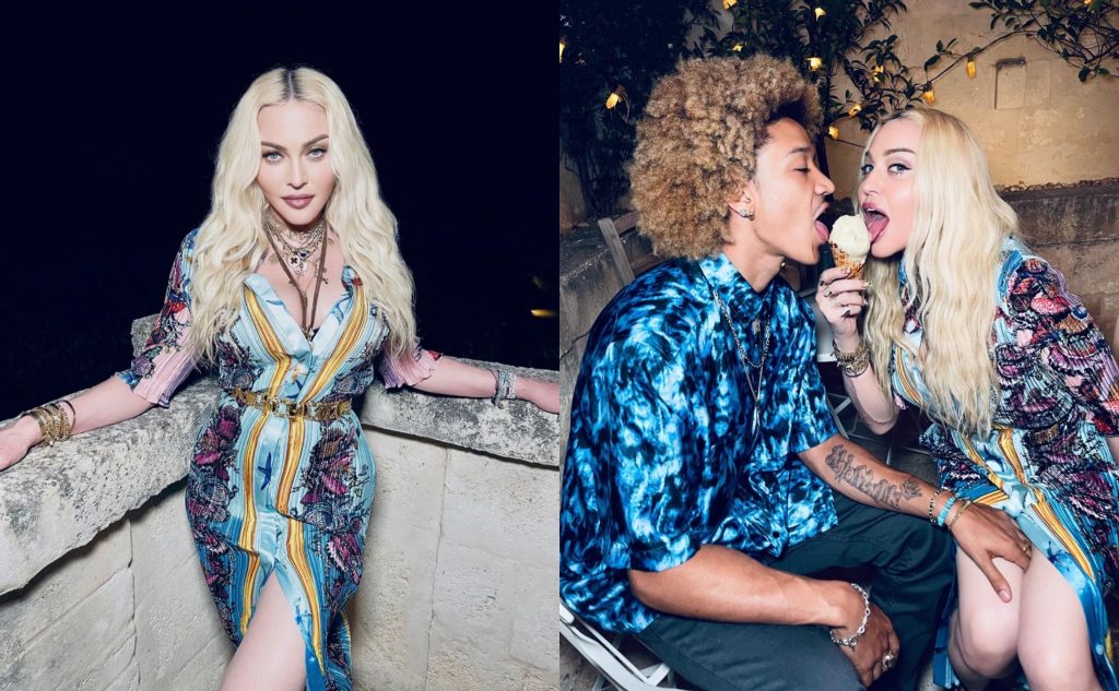 ▲流行天后瑪丹娜慶祝63歲生日，和小36歲男友Ahlamalik Williams共吃一隻冰淇淋。（圖／瑪丹娜IG）