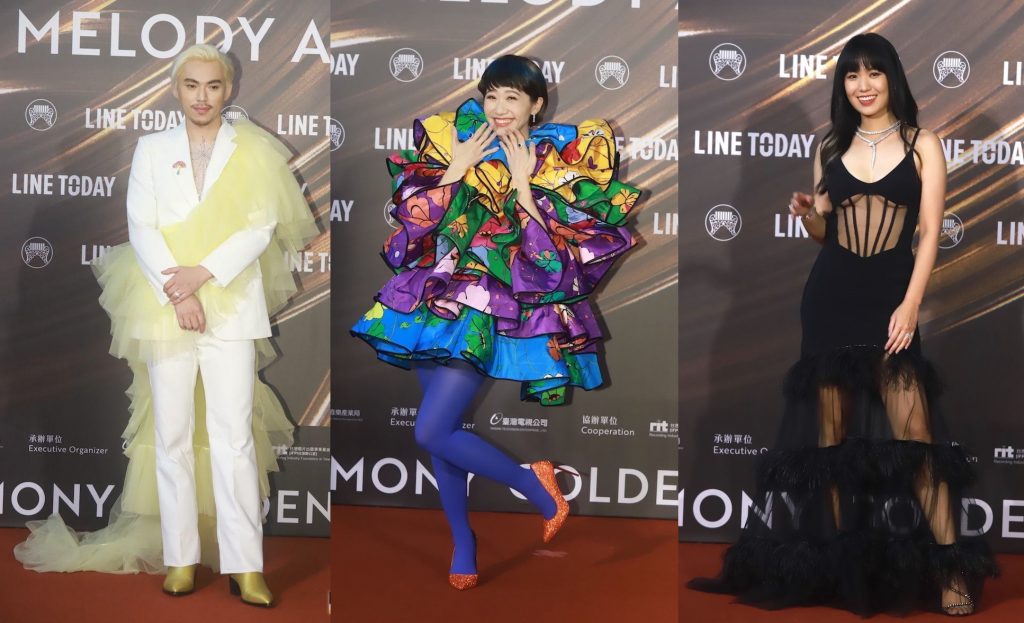 ▲Hush（左起）、LuLu黃路梓茵、孫盛希在金曲獎紅毯上衣著大膽吸睛。（圖／NOWnews影像中心）