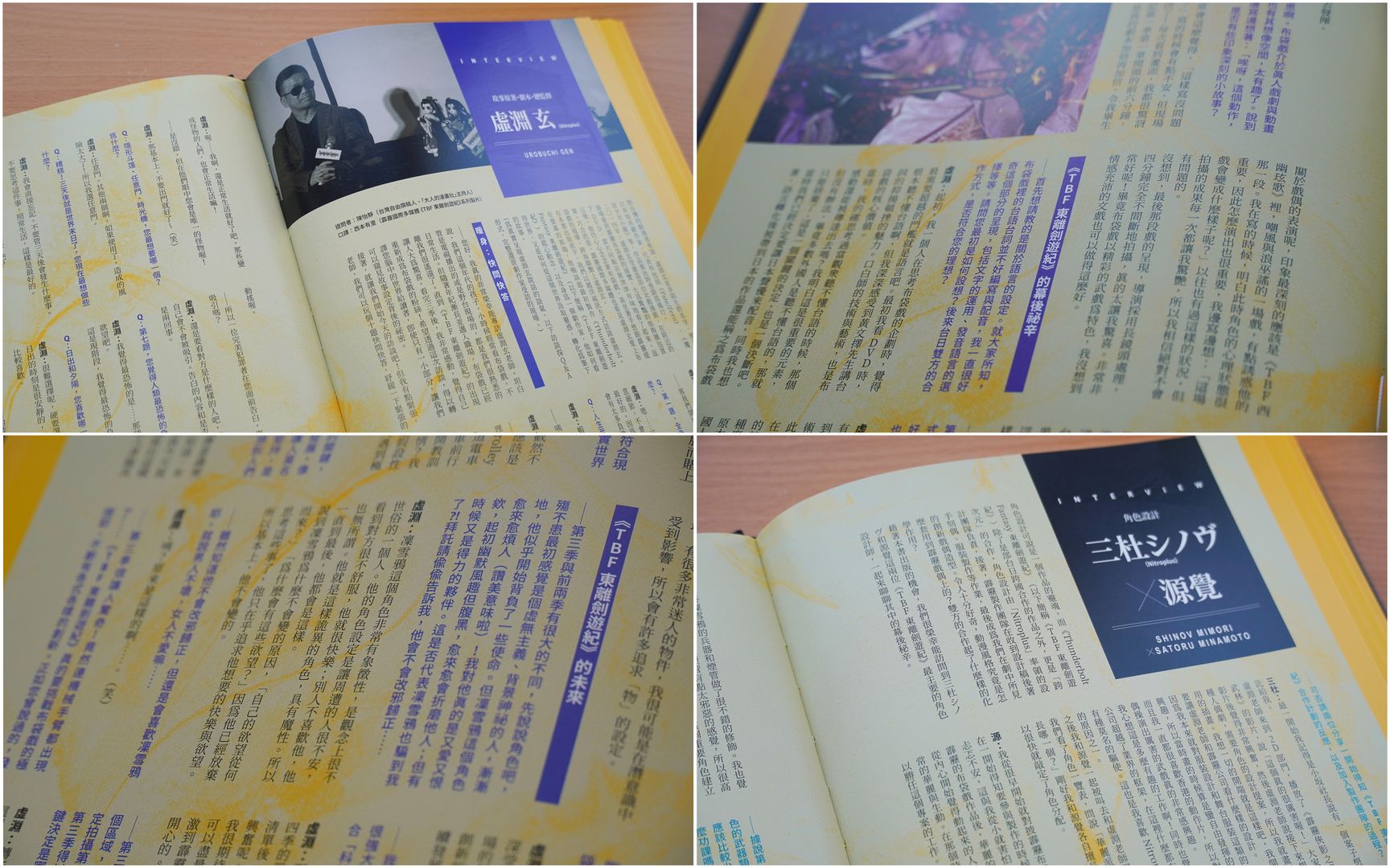 設定集最後更收錄了多達22頁、包括編劇虛淵玄、角色設計三杜シノヴ x源覺，以及霹靂團隊的訪談，讓粉絲更加深入了解整個《東離劍遊紀》的創作理念。