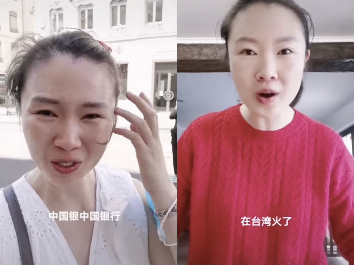▲一名女網紅表示自己在法國看到中國銀行，對自己國家感到驕傲，痛批影片被台灣人湧入謾罵。（圖/抖音＠G_Z999999999）