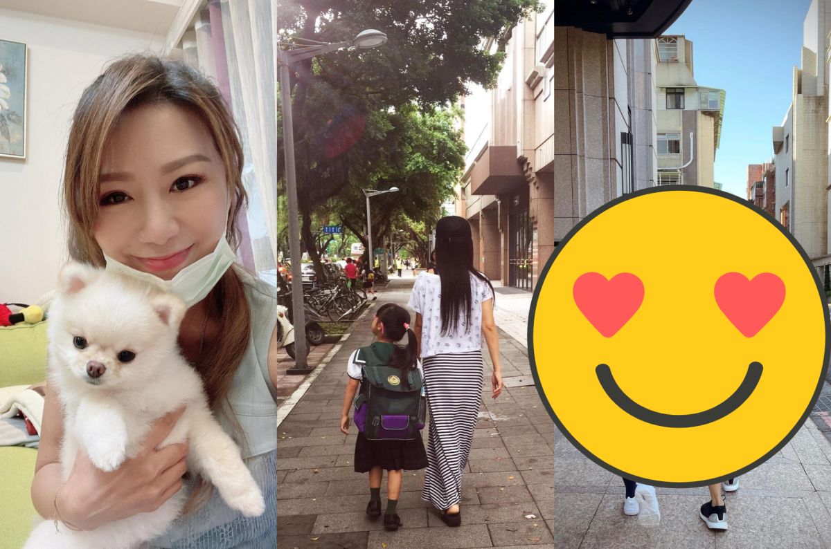 ▲佩甄牽孩子上學，對比照洩逆齡身材。（圖／佩甄臉書）