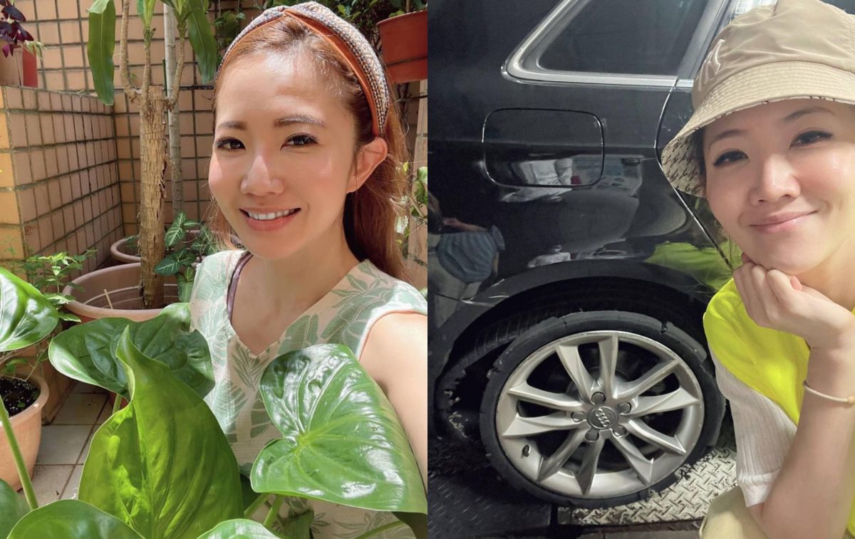 ▲謝忻在高速公路上遇到車輪爆胎。（圖／謝忻臉書）