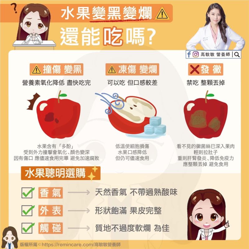 ▲水果變黑變爛還能吃嗎?高敏敏提出3情況分析。(圖/翻攝自高敏敏臉書)