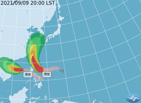 ▲強颱璨樹路徑北移偏東 預估明晨發海警。(圖/氣象局)
