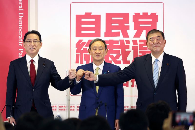 ▲圖為2020年自民黨總裁選舉，當時由菅義偉勝出。（圖／美聯社／達志影像）