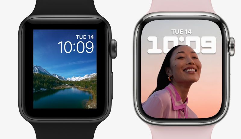 ▲Apple 公佈 Apple Watch Series 7 配備最大、最先進的顯示器。（圖／翻攝自Apple直播訊號）