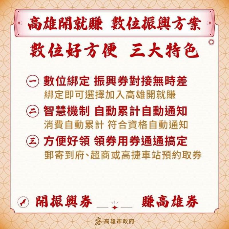 ▲高雄券數位對接就是希望提供「對接種類最廣、加碼綁定最簡單」的數位加碼方案,於綁定合作支付業者數位振興券時,即可同步選擇加入「高雄開就賺」活動。(圖/截自史哲臉書)