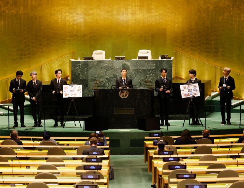 ▲韓國天團「防彈少年團」再度受邀在美國紐約聯合國總部發表演說。（圖／美聯社／達志影像）
