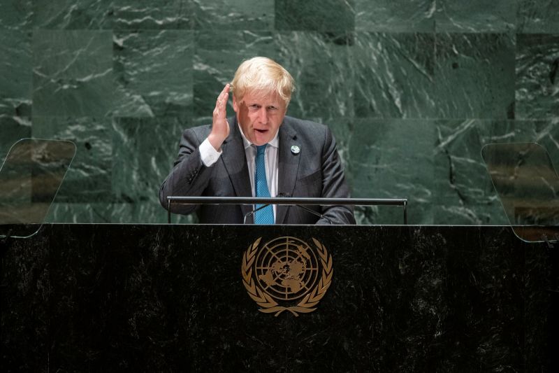 ▲英國首相強生在紐約聯合國大會表示，11月於蘇格蘭格拉斯哥（Glasgow）登場的聯合國氣候高峰會是人類的最後機會，呼籲人類「長大」應對氣候變遷。（圖／美聯社／達志影像）