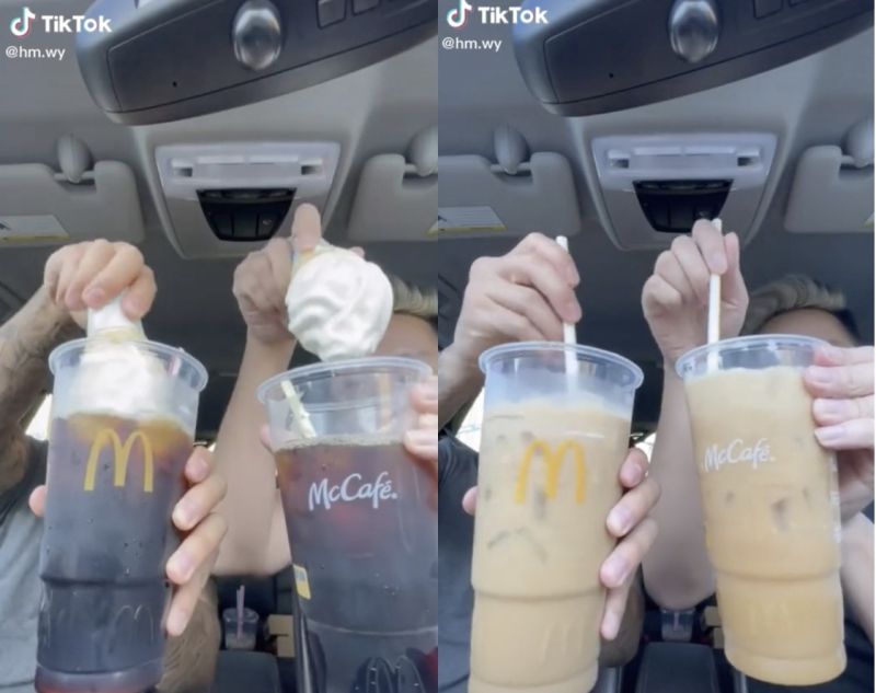 ▲美國網友分享麥當勞隱藏點法，為黑咖啡加入蛋捲冰淇淋，引爆討論。（圖/抖音＠hm.wy）