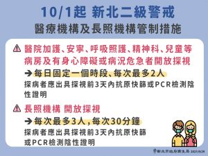 醫療跟長照機構管制措施再放寬 ▲新北市的醫療跟長照機構管制措施再放寬,但有人數、時間的限制。(圖/新北市政府衛生局提供)