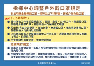 ▲戶外戴口罩規定將調整。(圖/指揮中心提供) ▲戶外戴口罩規定將調整。(圖/指揮中心提供)