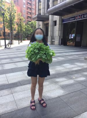 ▲原PO女兒直接「捧一把青菜」回家。（圖／翻攝自《我愛全聯-好物老實說》）