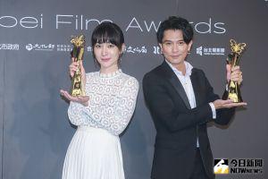 ▲陽靚（左）、邱澤（右）勇奪第23屆台北電影獎最佳女、男主角獎。（圖／記者葉政勳攝 , 2021.10.09）