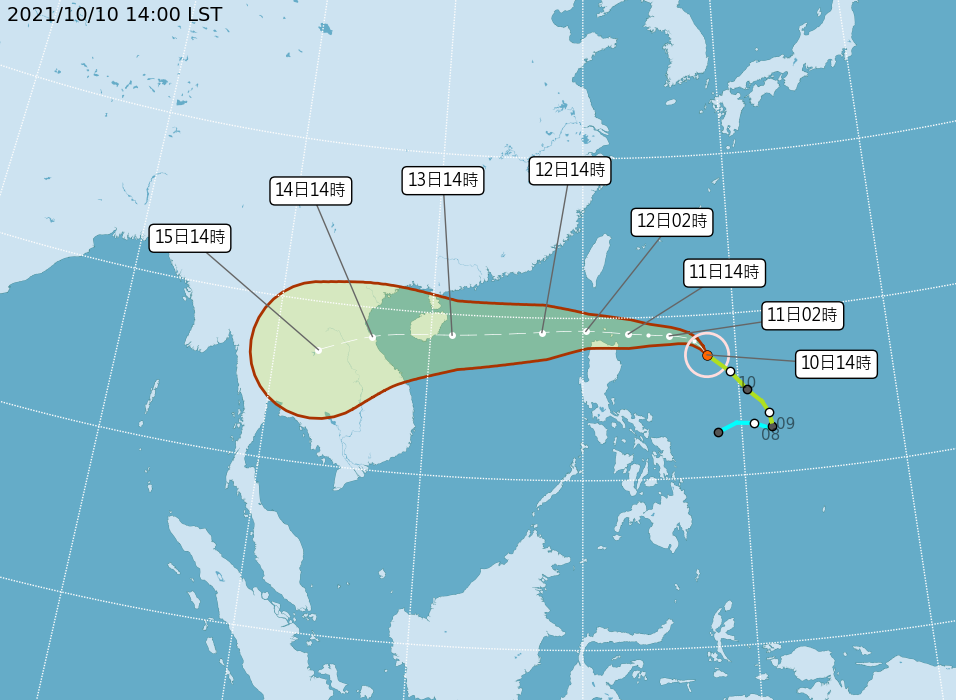 ▲氣象局10日晚間8時30分發布圓規颱風海上颱風警報。（圖／中央氣象局提供）