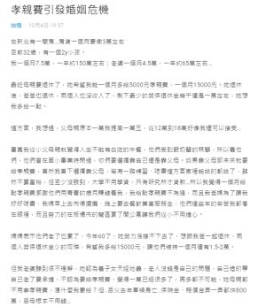 ▲原PO與老婆因為孝親費問題吵到快分居。(圖/翻攝Dcard) ▲原PO與老婆因為孝親費問題吵翻天。(圖/翻攝Dcard)