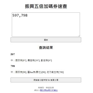 ▲(圖/翻攝自振興五倍加碼券速查) ▲(圖/翻攝自振興五倍加碼券速查)