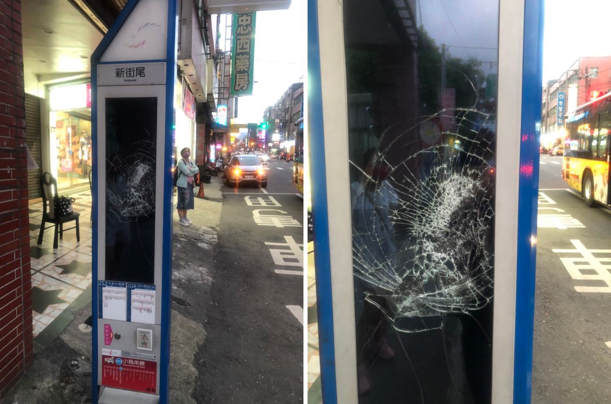▲大溪新街尾站的LCD智慧公車站牌遭不明人士敲碎破壞。（圖／大溪分局提供）