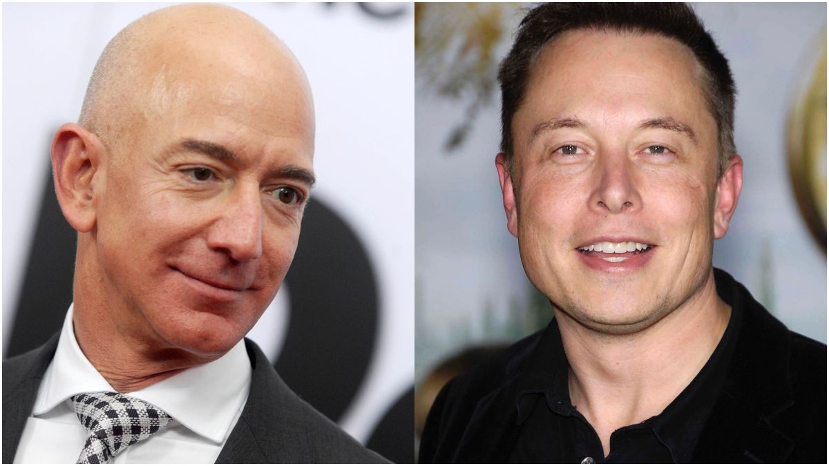▲創辦人貝佐斯（Jeff Bezos，圖左）和馬斯克（Elon Musk），雙雙入圍富比士「最吝嗇億萬富豪榜」。（圖／美聯社／達志影像）