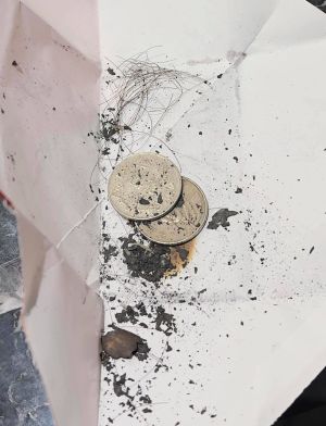 紅包 ▲撿到紅包打開,內有人髮、硬幣、不明灰燼。(圖/取自《爆廢公社二館》)