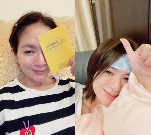 星卉 ▲星卉7月施打第一劑疫苗時發高燒,邊貼退熱貼一邊看奧運賽事。(圖/翻攝星卉FB)