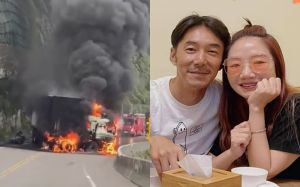 陶晶瑩、李李仁出遊慶生擦身意外　車撞山失火現場畫面曝
