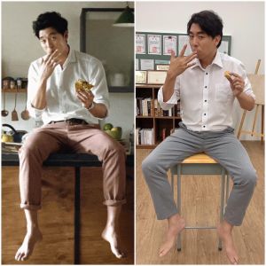 梁赫群 ▲梁赫群模仿孔劉越來越有心得,服裝、背景都很講究。(圖/翻攝梁赫群FB)