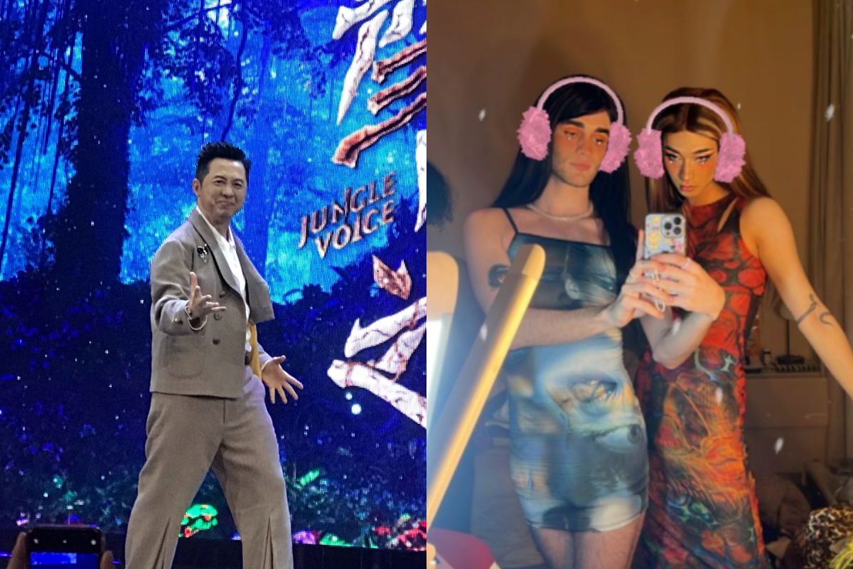 ▲哈利(右圖右)喜獲爸爸庾澄慶(左)支持,開心揪同學扮女裝。(圖/joshybby IG、騰訊網、記者侯家瑜攝)