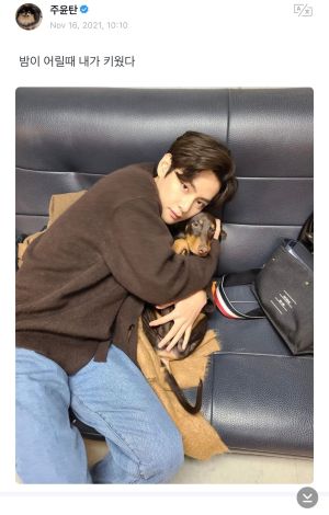 ▲V發文自豪把Bam從小養到大。(圖/weverse) ▲V發文自豪把Bam從小養到大。(圖/weverse)