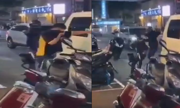 ▲新北市汐止16日發生一起行車糾紛,汽車駕駛持棍棒追打,騎士拿出辣椒水反擊。(圖/取自記者爆料網)