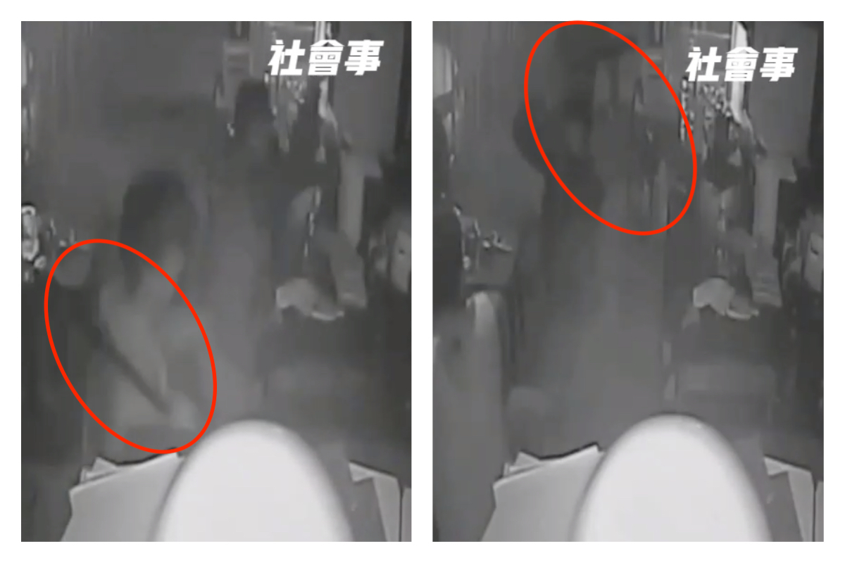 ▲台北市信義區某燒烤店，昨（16）日深夜闖入2位持刀男子，對著店長就是一陣亂砍。（圖／翻攝自社會事影片截圖）